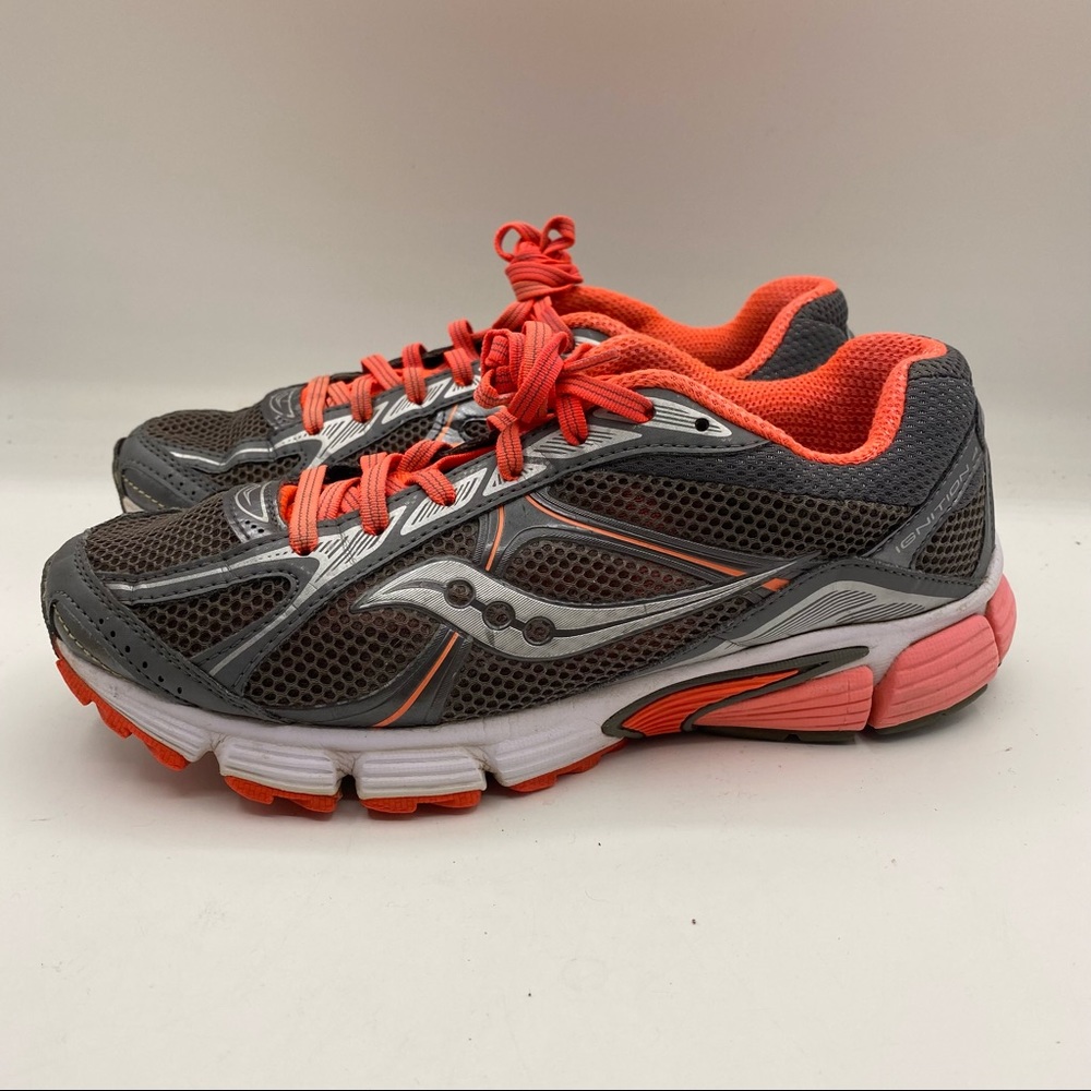 Saucony Ignition 4 Running Shoes Womens Gray Coral Lace Up Sneakers Size 8.5